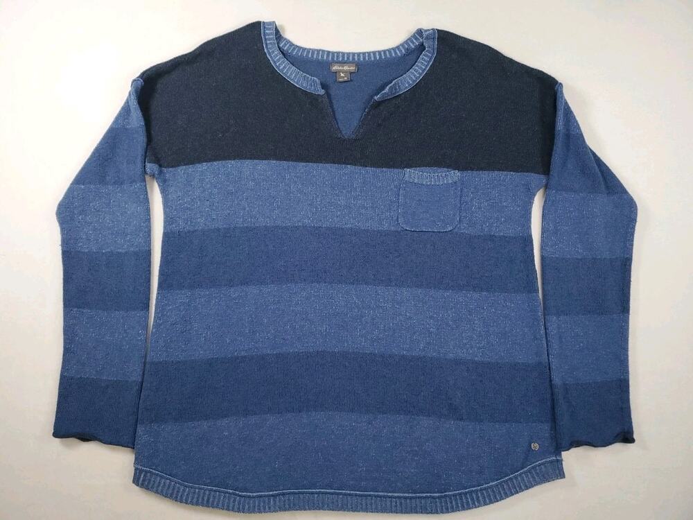 Eddie Bauer Women’s Size XL Pull Over V Neck Sweater Navy & Light Blue